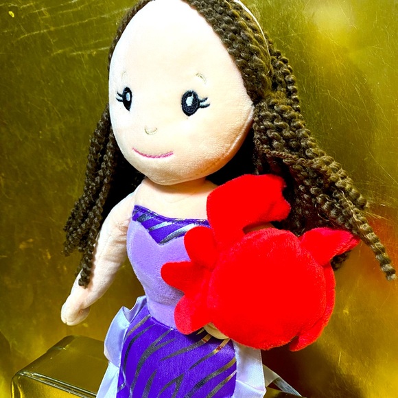 PURPLE MERMAID HOLDING CRAB PLUSH BY THE PETTING ZOO DOLL HAS EMBROIDERED FACE - Picture 4 of 16